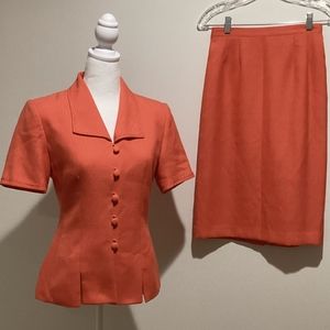 Kasper for A.S.L. Womens Orange Lined Suite, Blazer with Midi Pencil Ski…